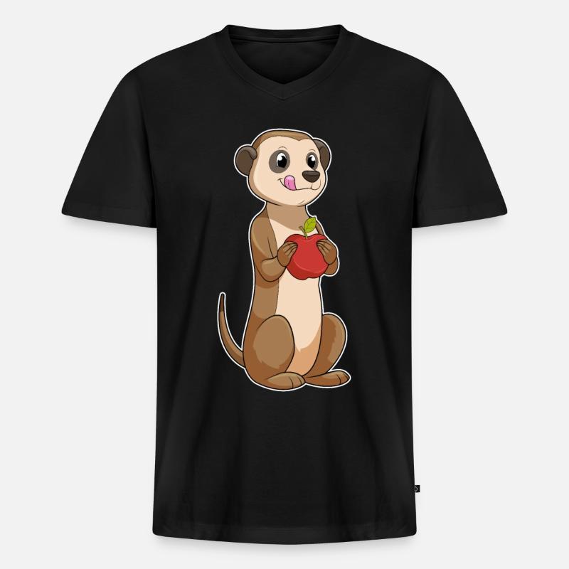 Erdmännchen Apfel - Männer Premium Bio T-Shirt mit V-Ausschnitt - Schwarz