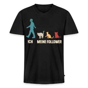 Katzen Katze Ich Und Meine Follower - Männer Premium Bio T-Shirt mit V-Ausschnitt - Schwarz - Vorne - Nico (187cm)