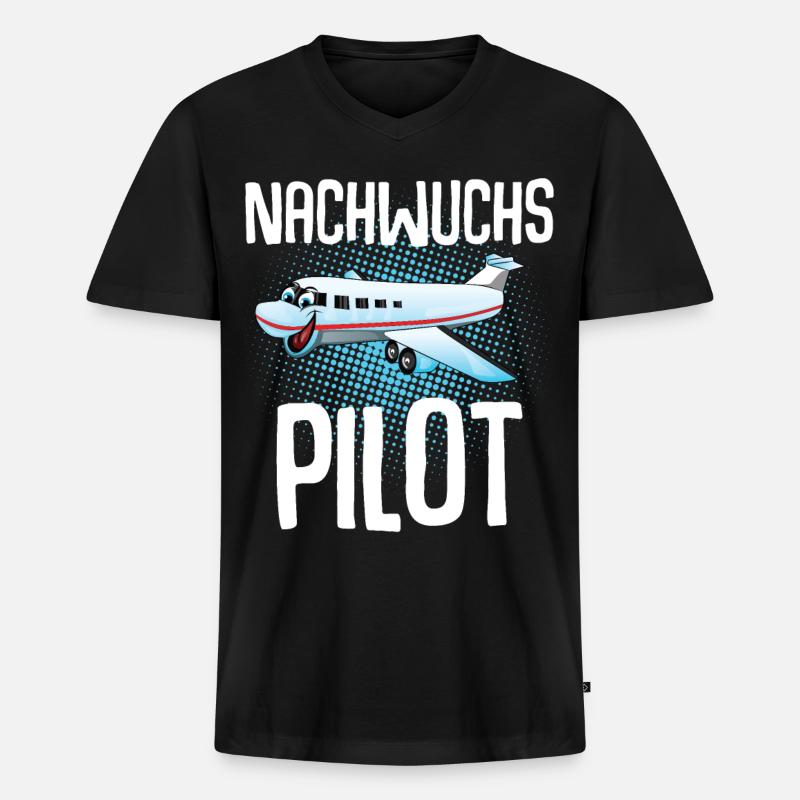 Pilot Kinder Nachwuchs - Männer Premium Bio T-Shirt mit V-Ausschnitt - Schwarz