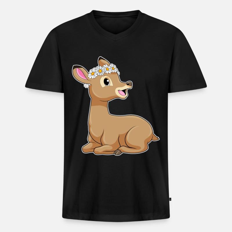 Reh Gänseblümchen - Männer Premium Bio T-Shirt mit V-Ausschnitt - Schwarz