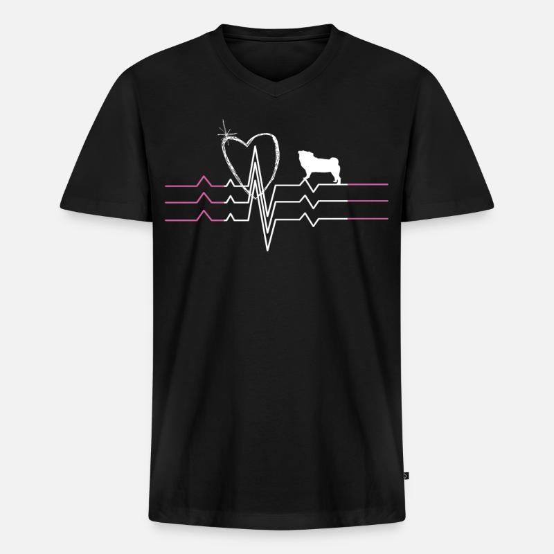 Mops Liebe - Männer Premium Bio T-Shirt mit V-Ausschnitt - Schwarz