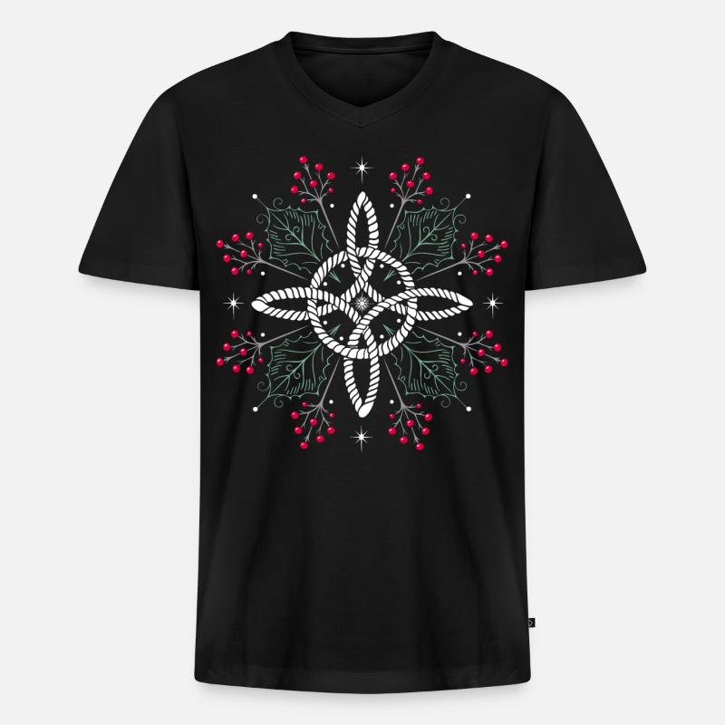 Hexenknoten Ilex Stechpalme - Männer Premium Bio T-Shirt mit V-Ausschnitt - Schwarz