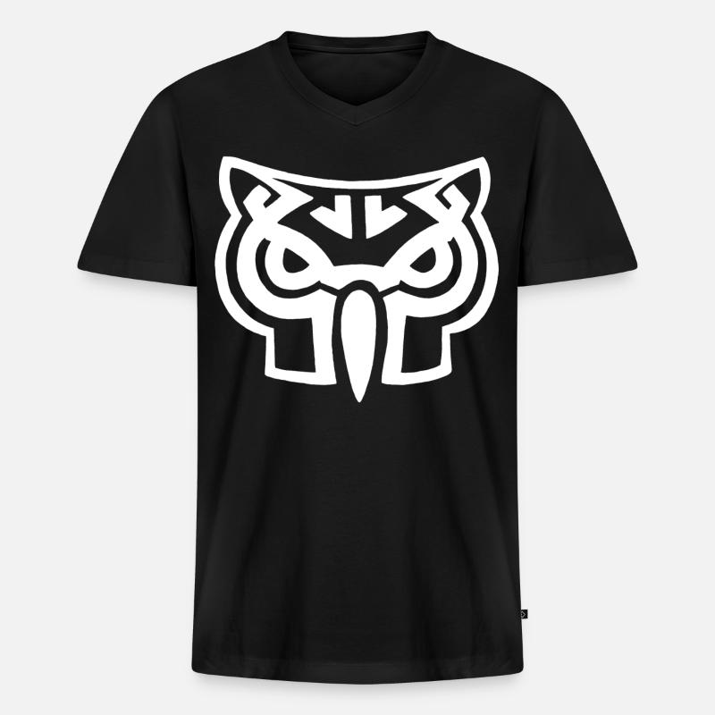 Weißer Eulenkopf - Männer Premium Bio T-Shirt mit V-Ausschnitt - Schwarz