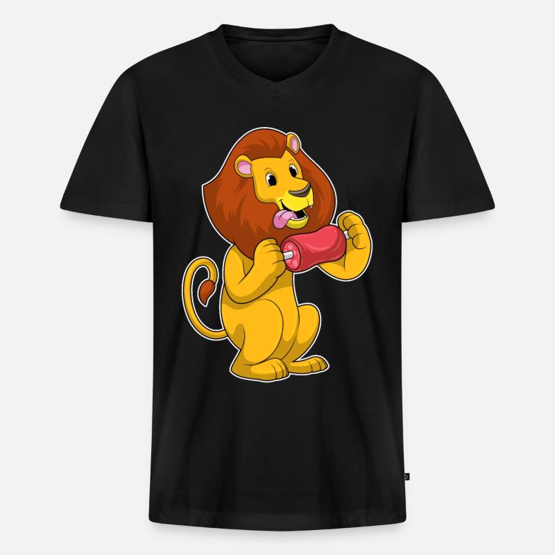 Löwe mit Fleisch - Männer Premium Bio T-Shirt mit V-Ausschnitt - Schwarz
