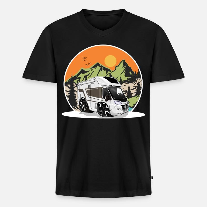 Camping Camper Campen - Männer Premium Bio T-Shirt mit V-Ausschnitt - Schwarz