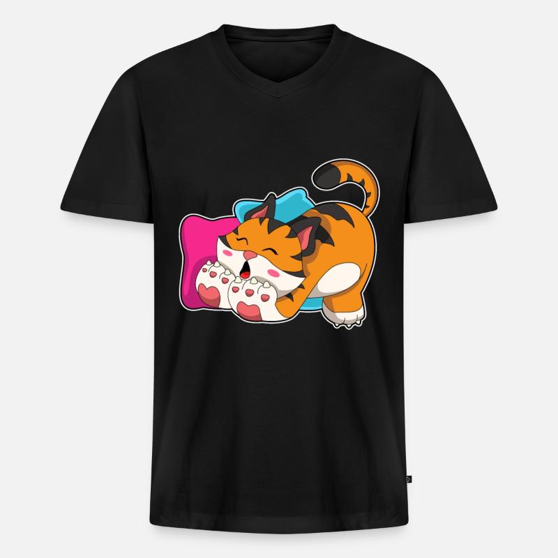 Tiger müde - Männer Premium Bio T-Shirt mit V-Ausschnitt - Schwarz