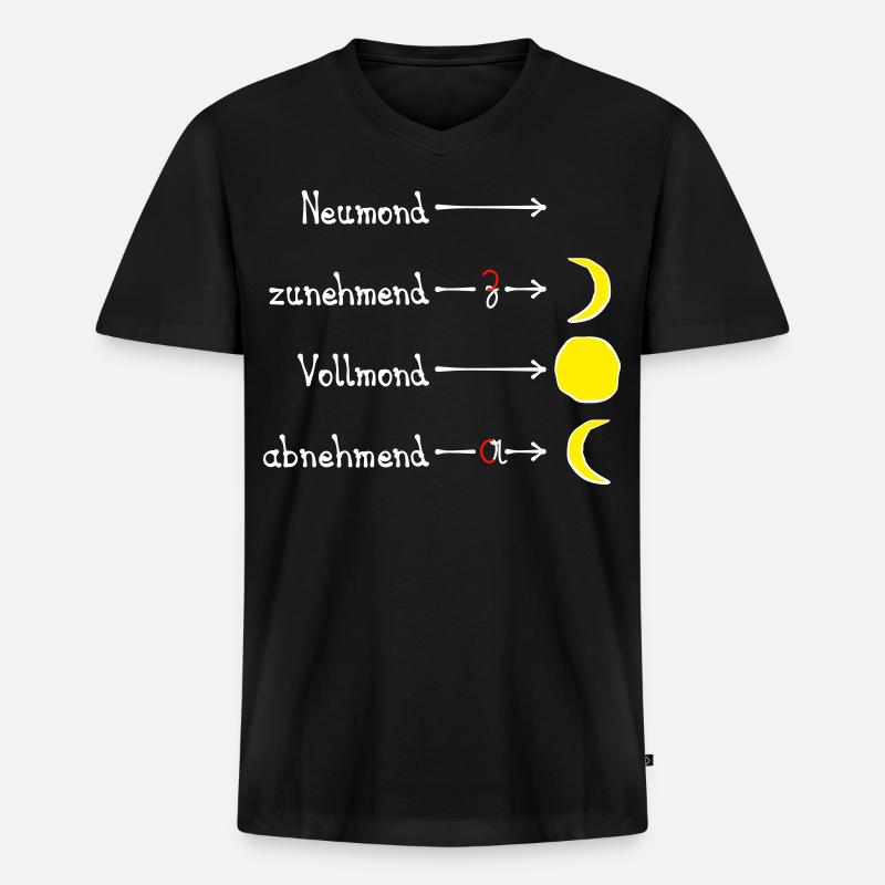 Mondphasen mit Eselsbrücke - hell - Männer Premium Bio T-Shirt mit V-Ausschnitt - Schwarz