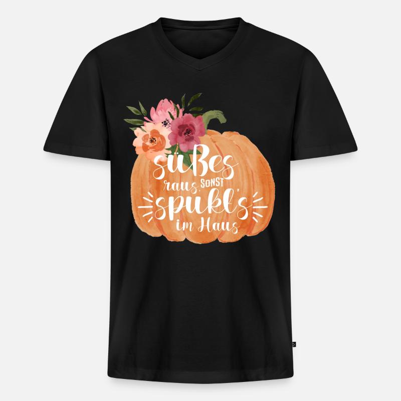 Halloween Süßes raus sonsts spukt's... - Männer Premium Bio T-Shirt mit V-Ausschnitt - Schwarz