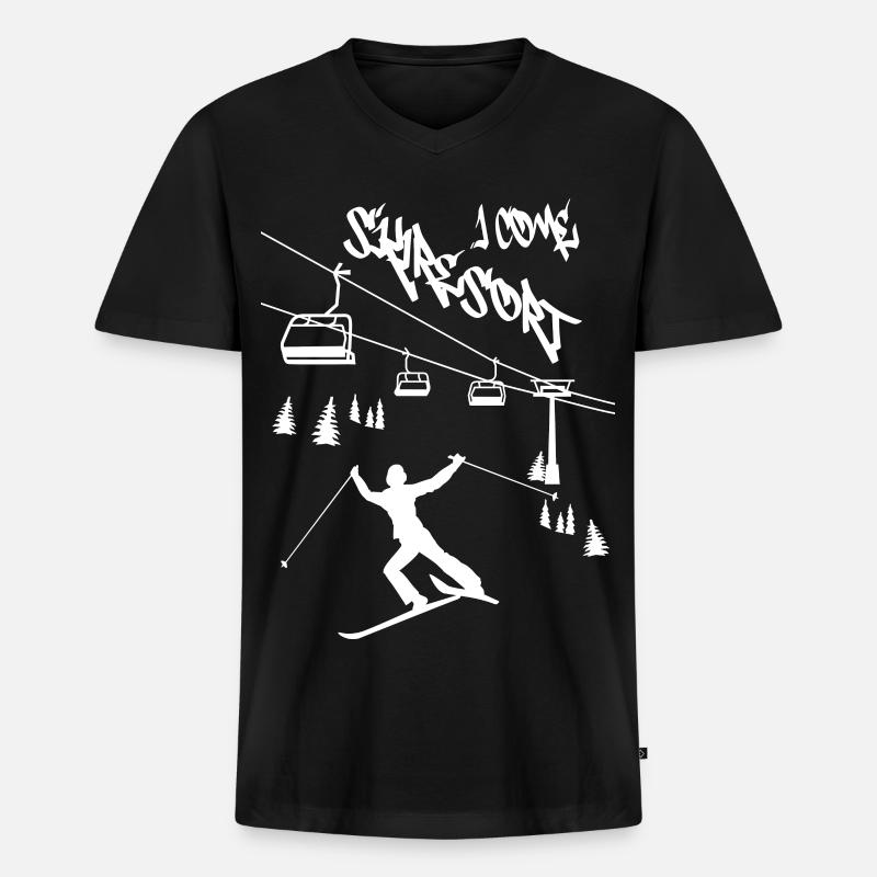 Skigebiet ich komme ! - Männer Premium Bio T-Shirt mit V-Ausschnitt - Schwarz