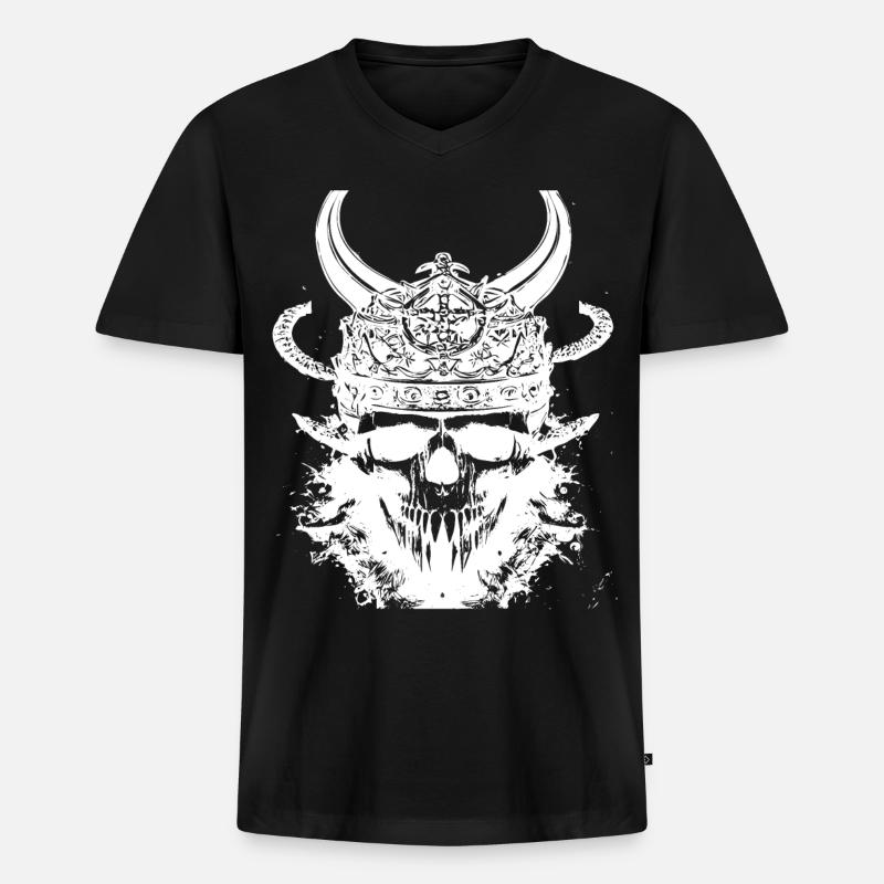 Wikinger Schädel - Männer Premium Bio T-Shirt mit V-Ausschnitt - Schwarz