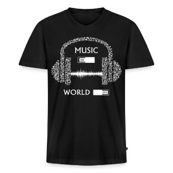 Musik an . Welt aus . - Männer Premium Bio T-Shirt mit V-Ausschnitt - Schwarz - Vorne - Nico (187cm)