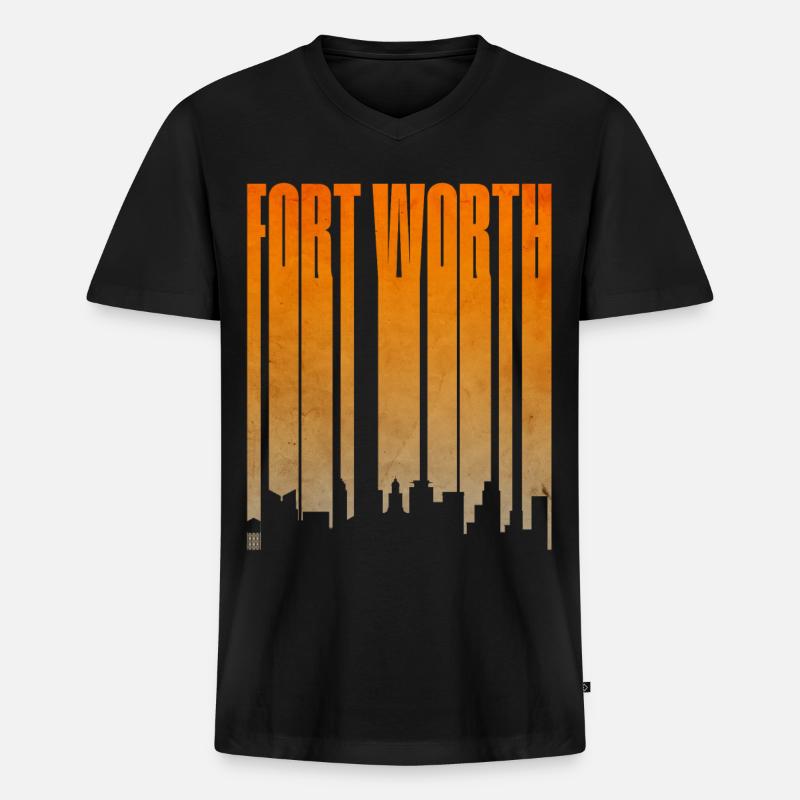 Fort Worth Skyline Gradient - Männer Premium Bio T-Shirt mit V-Ausschnitt - Schwarz