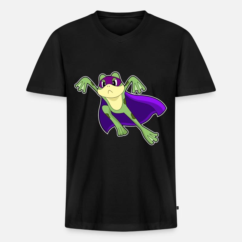 Frosch Held - Männer Premium Bio T-Shirt mit V-Ausschnitt - Schwarz
