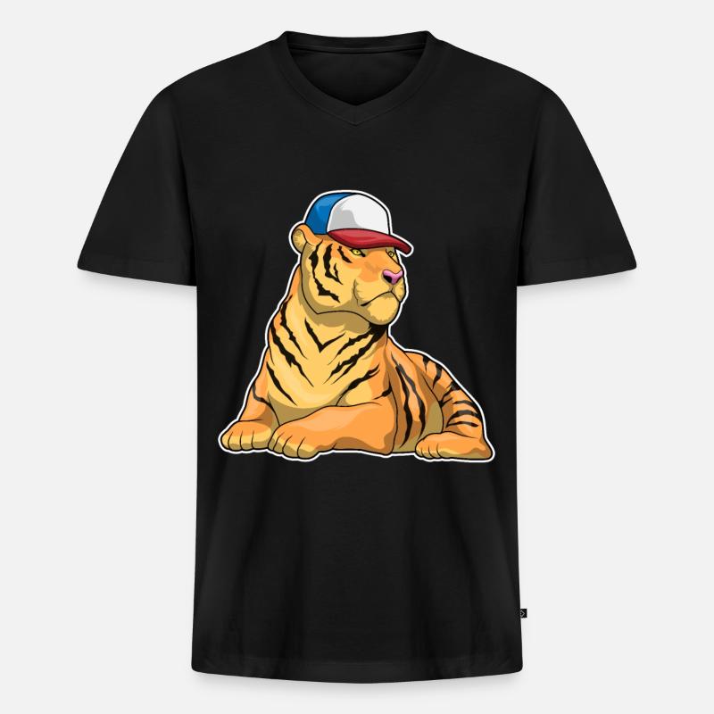 Tiger Cap - Männer Premium Bio T-Shirt mit V-Ausschnitt - Schwarz