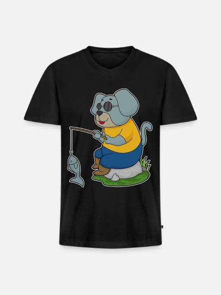 Dog Angler Fish Fishing - Men's Premium Organic T-shirt with V-neck - black