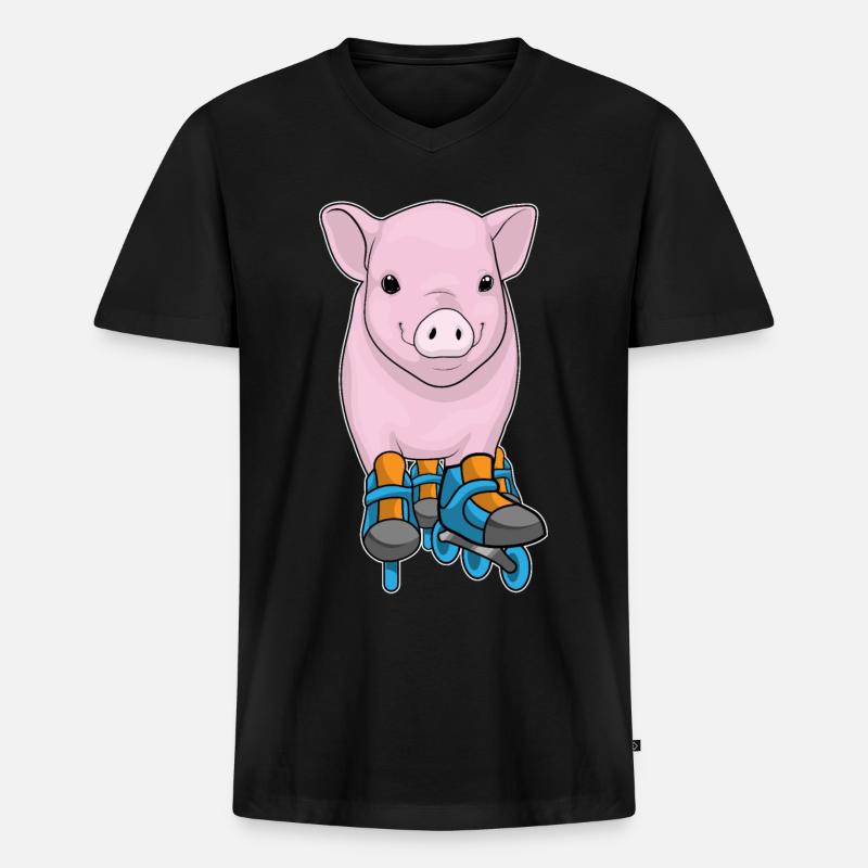 Schwein Inline skating Inline skates - Männer Premium Bio T-Shirt mit V-Ausschnitt - Schwarz