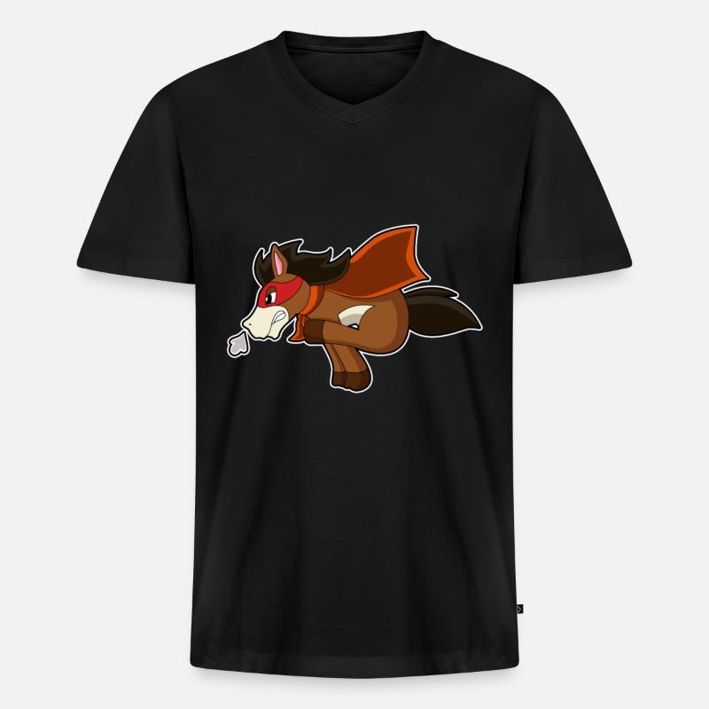 Pferd Superheld Umhang - Männer Premium Bio T-Shirt mit V-Ausschnitt - Schwarz
