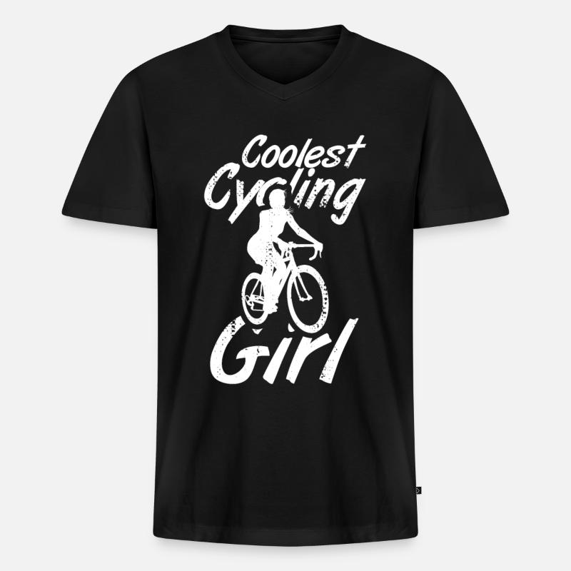 Fahrrad Mädchen - Männer Premium Bio T-Shirt mit V-Ausschnitt - Schwarz
