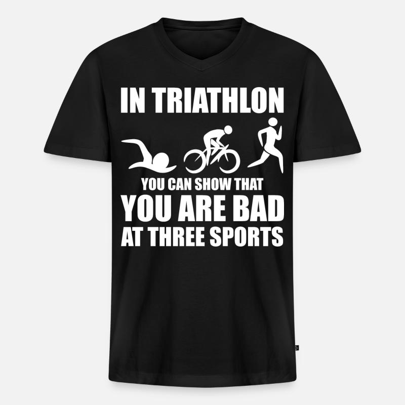 Witziger Triathleten Spruch - Männer Premium Bio T-Shirt mit V-Ausschnitt - Schwarz