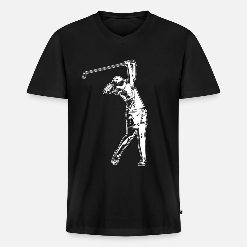 Golfer Mädchen - Männer Premium Bio T-Shirt mit V-Ausschnitt - Schwarz