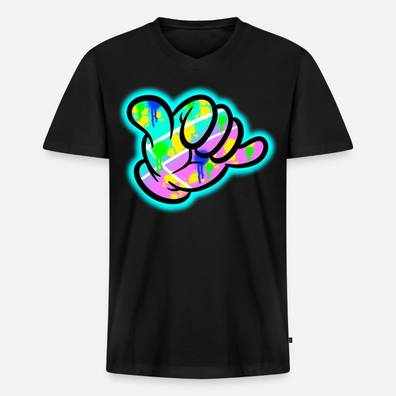 Shaka Graffiti Farbexplosion - Männer Premium Bio T-Shirt mit V-Ausschnitt - Schwarz