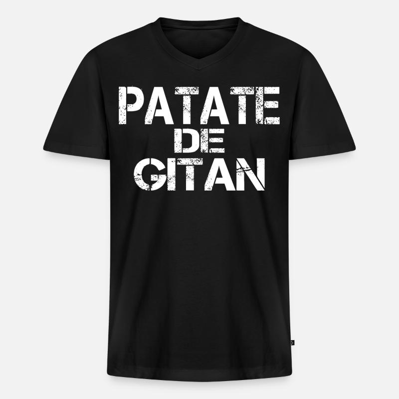 Patate de GITAN - T-shirt encolure en V Premium bio Homme - noir