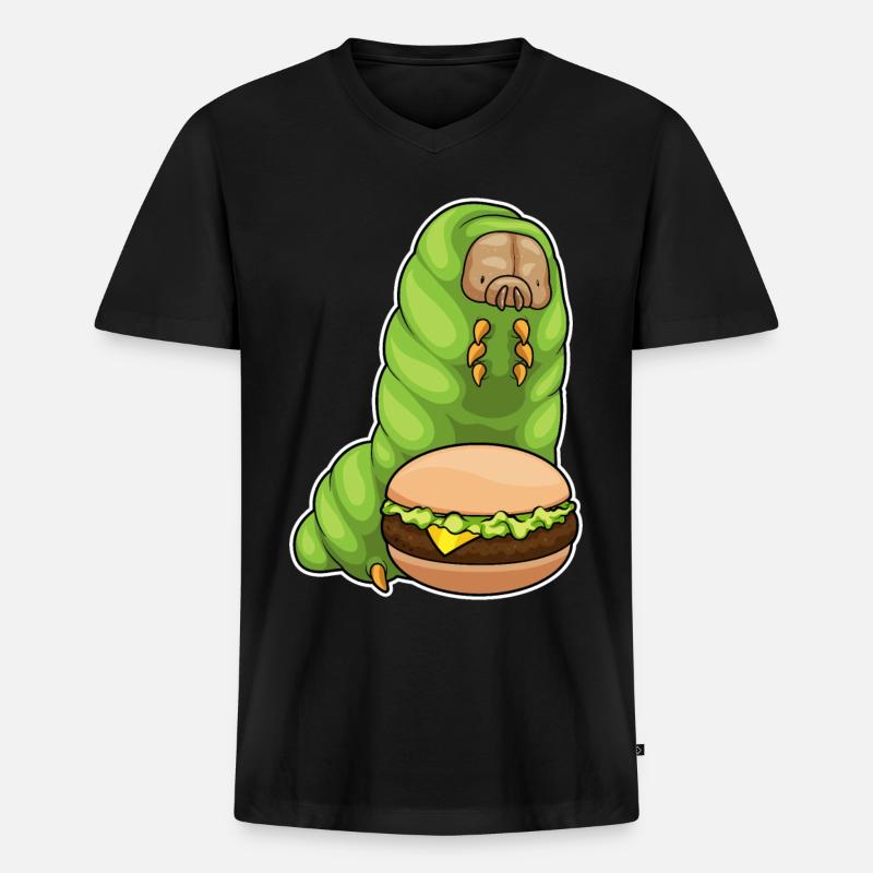 Raupe Cheeseburger - Männer Premium Bio T-Shirt mit V-Ausschnitt - Schwarz