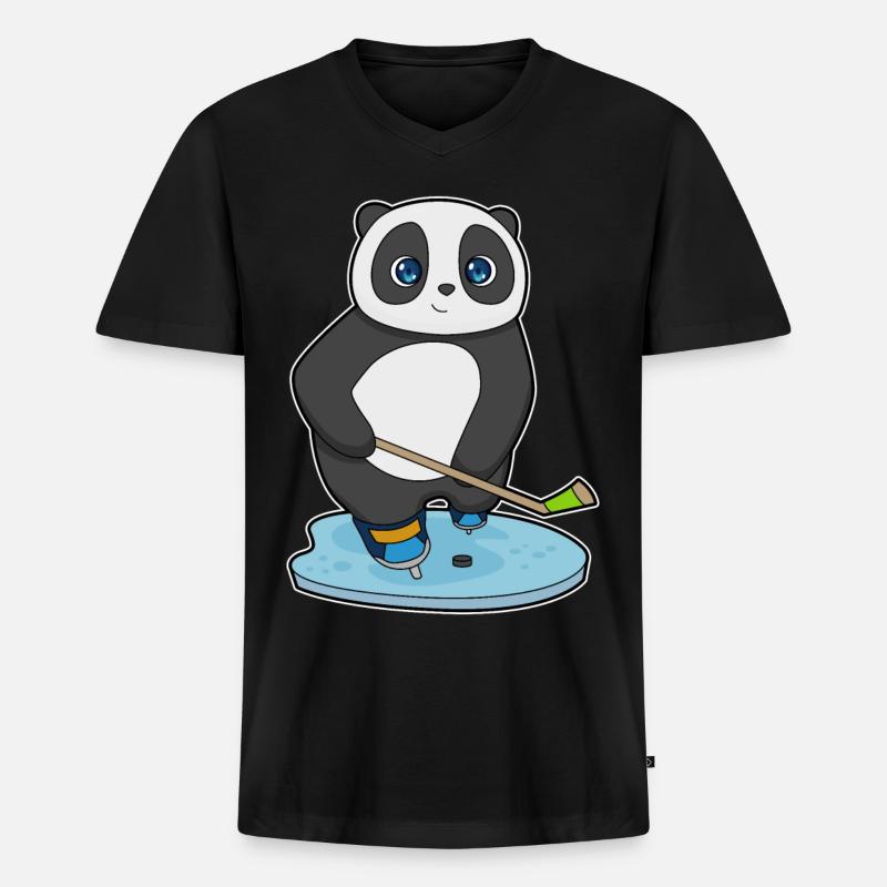 Panda Eishockey Eishockeyschläger - Männer Premium Bio T-Shirt mit V-Ausschnitt - Schwarz