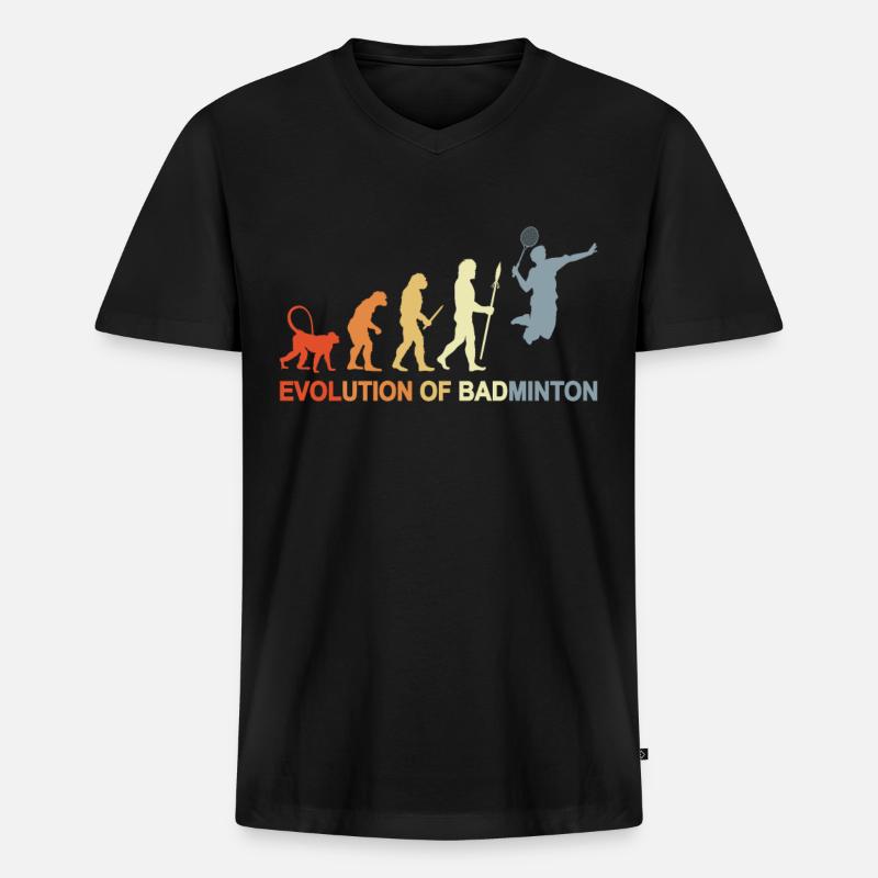 Badminton Evolution - Männer Premium Bio T-Shirt mit V-Ausschnitt - Schwarz