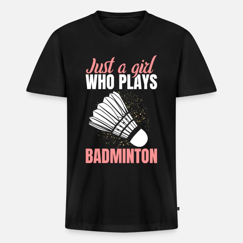 Badminton Mädchen - Männer Premium Bio T-Shirt mit V-Ausschnitt - Schwarz