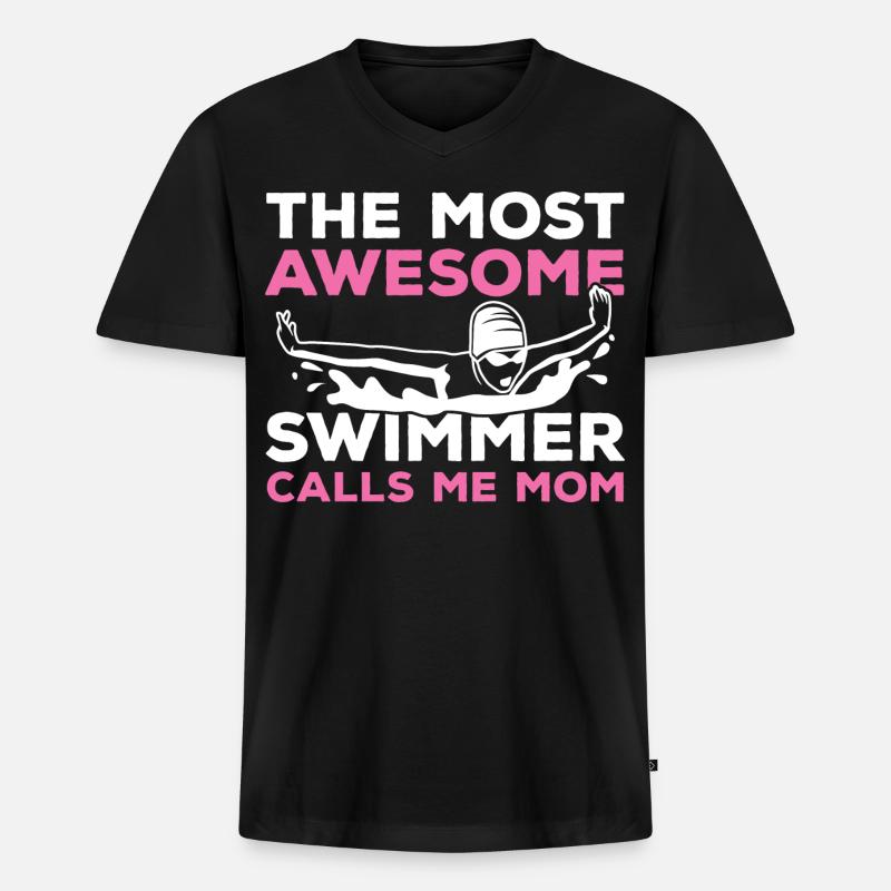 Schwimmer Mama - Männer Premium Bio T-Shirt mit V-Ausschnitt - Schwarz
