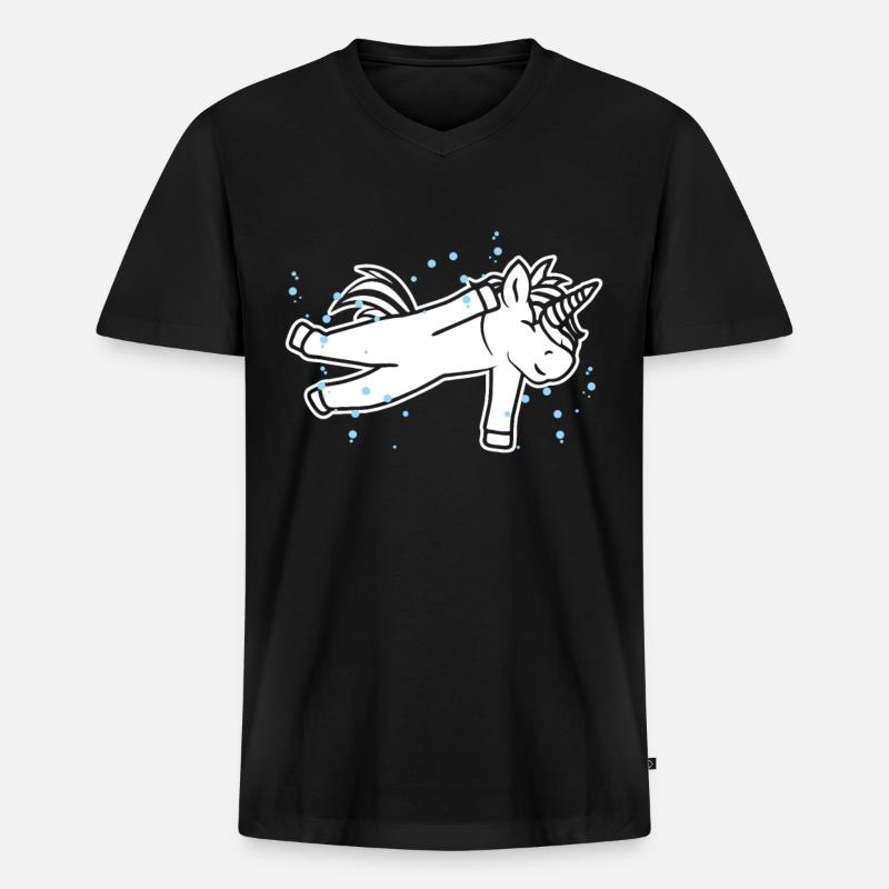 Einhorn Schwimmer - Männer Premium Bio T-Shirt mit V-Ausschnitt - Schwarz