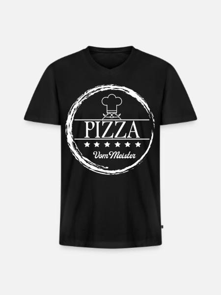 Pizza, Pizzabäcker, Meister - Männer Premium Bio T-Shirt mit V-Ausschnitt - Schwarz