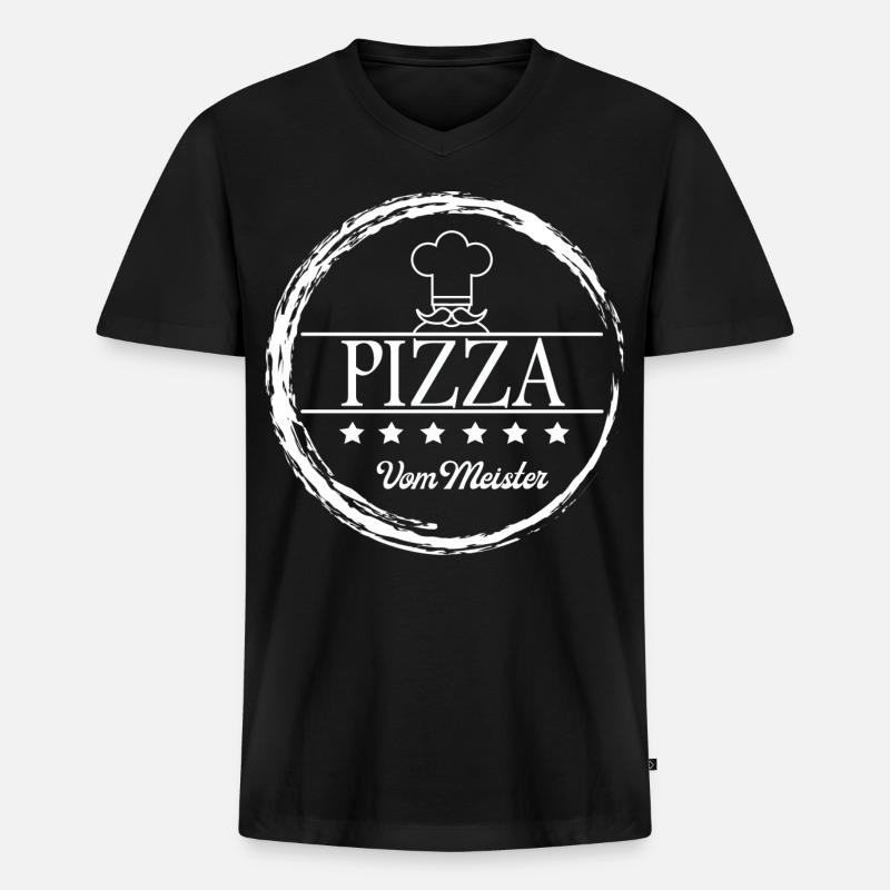 Pizza, Pizzabäcker, Meister - Männer Premium Bio T-Shirt mit V-Ausschnitt - Schwarz