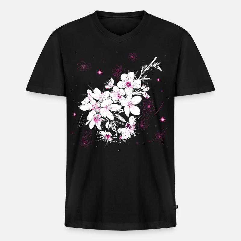 Kirschblüten Sakura Frühling - Männer Premium Bio T-Shirt mit V-Ausschnitt - Schwarz