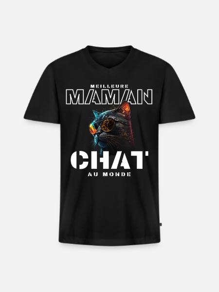Meilleure Maman Chat Mondiale - T-shirt encolure en V Premium bio Homme - noir