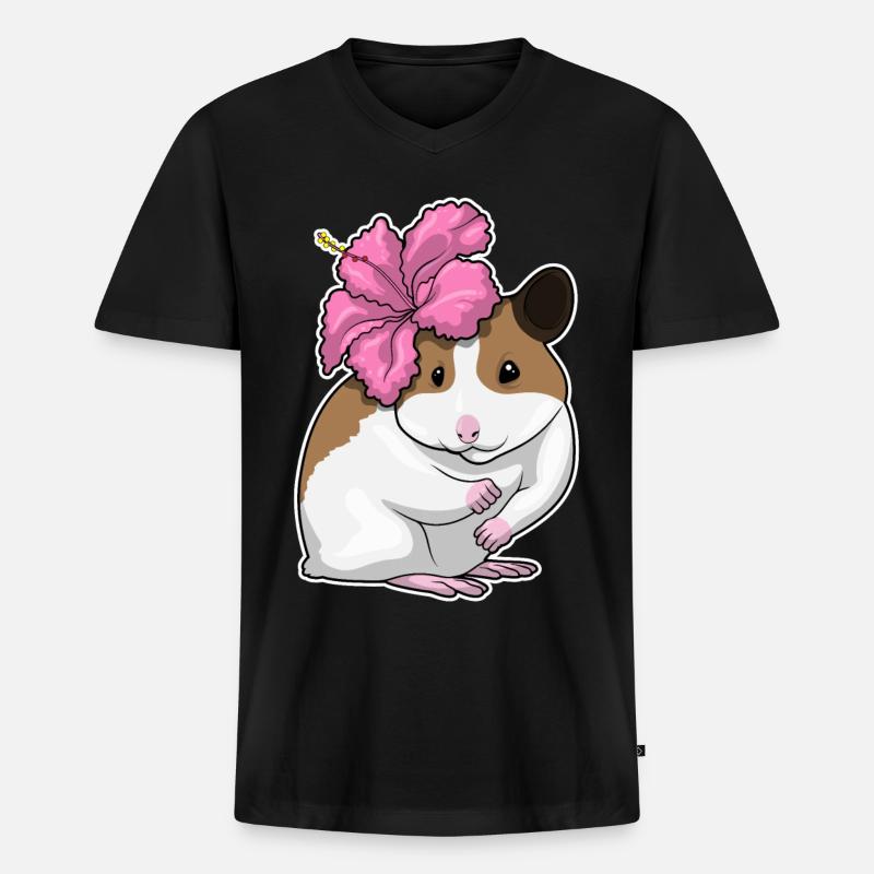 Hamster Hibiskus Blumen - Männer Premium Bio T-Shirt mit V-Ausschnitt - Schwarz
