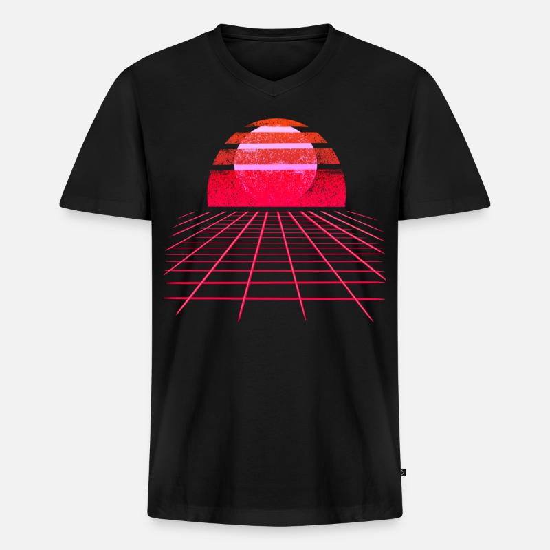 Sunset Vaporwave Retro Wave - Männer Premium Bio T-Shirt mit V-Ausschnitt - Schwarz