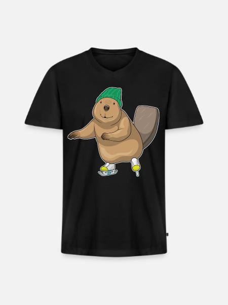 Beaver Ice Skating Skates - Men's Premium Organic T-shirt with V-neck - black