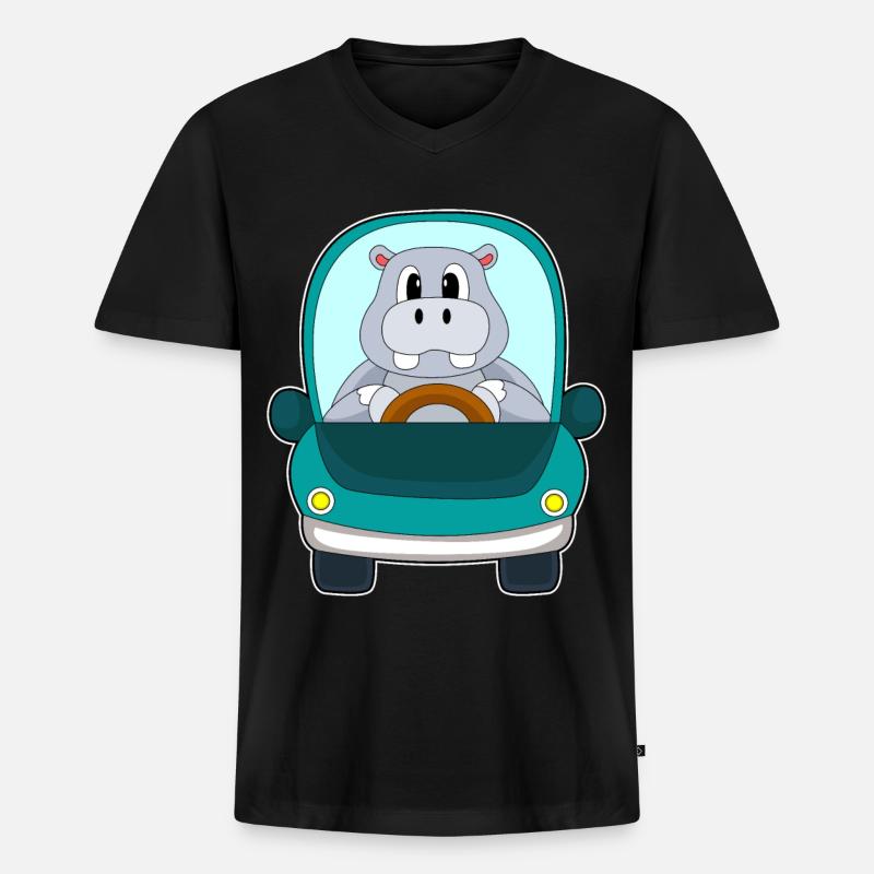 Nilpferd Auto - Männer Premium Bio T-Shirt mit V-Ausschnitt - Schwarz