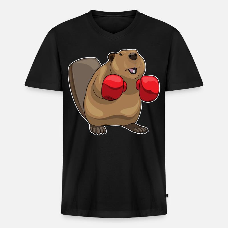 Biber Boxer Boxhandschuhe Boxen - Männer Premium Bio T-Shirt mit V-Ausschnitt - Schwarz