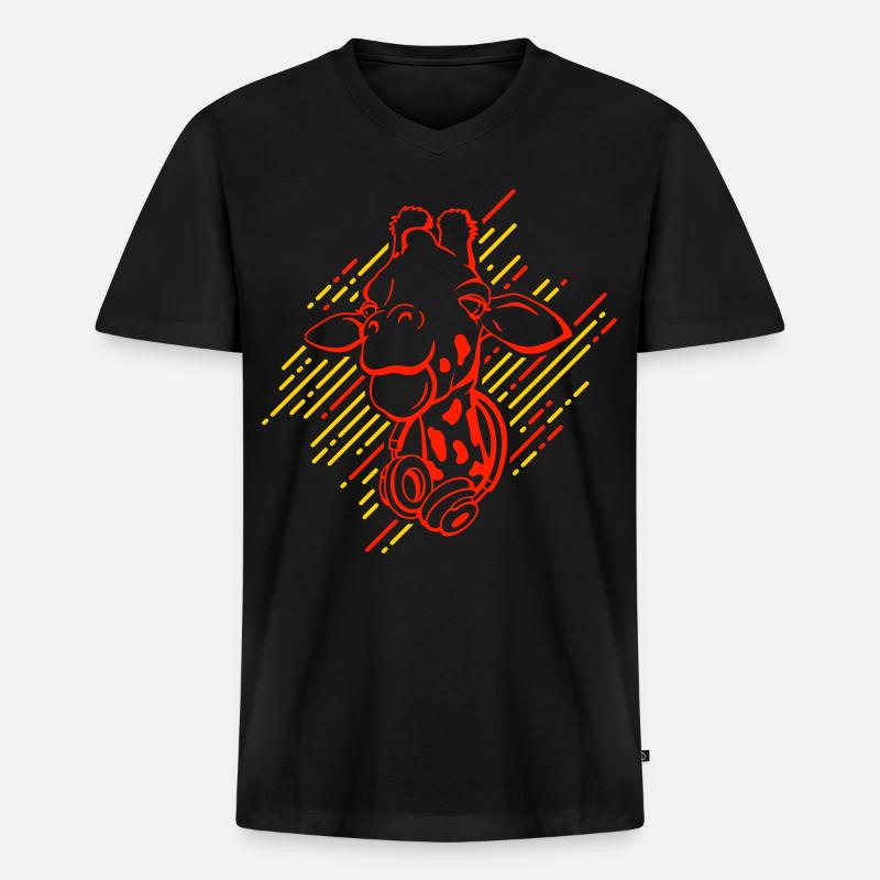 Coole Giraffe mit Kopfhörern - Männer Premium Bio T-Shirt mit V-Ausschnitt - Schwarz