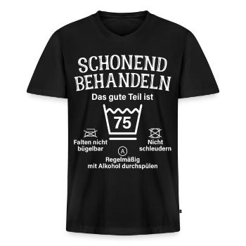 75. Geburtstag Schonend Behandeln 75 Teil Ist 75 - Männer Premium Bio T-Shirt mit V-Ausschnitt - Schwarz - Vorne - Nico (187cm)