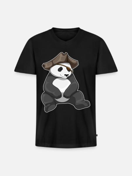 Chapeau de pirate panda - T-shirt encolure en V Premium bio Homme - noir