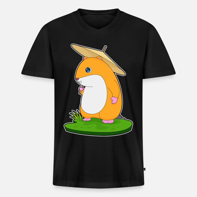 Hamster Regen Regenschirm - Männer Premium Bio T-Shirt mit V-Ausschnitt - Schwarz
