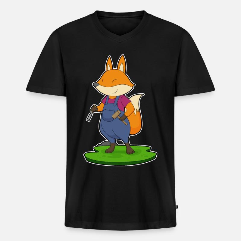 Fuchs Handwerker Hammer Meißel - Männer Premium Bio T-Shirt mit V-Ausschnitt - Schwarz
