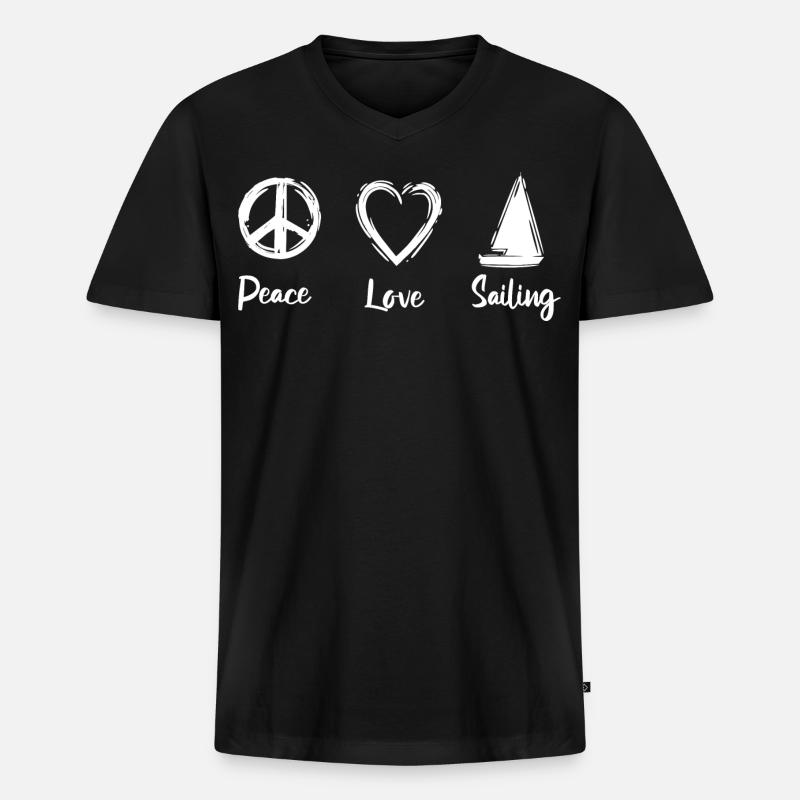 Peace Love Sailing - Männer Premium Bio T-Shirt mit V-Ausschnitt - Schwarz