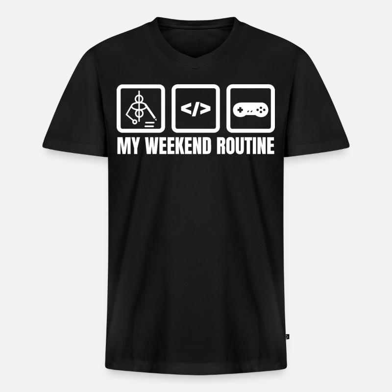 Meine Wochenendroutine - Männer Premium Bio T-Shirt mit V-Ausschnitt - Schwarz