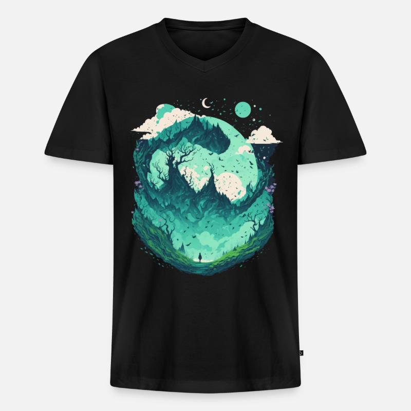 Fantasie Wunderland Märchenwald - Männer Premium Bio T-Shirt mit V-Ausschnitt - Schwarz