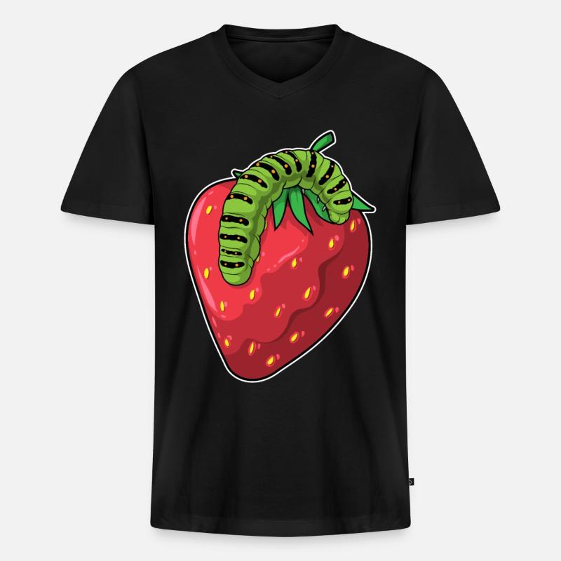 Raupe Erdbeere - Männer Premium Bio T-Shirt mit V-Ausschnitt - Schwarz